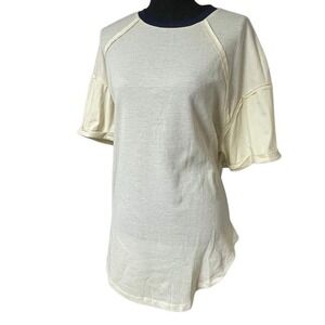 Bohemela Cream and Navy Waffle Knit Tunic Top N0564